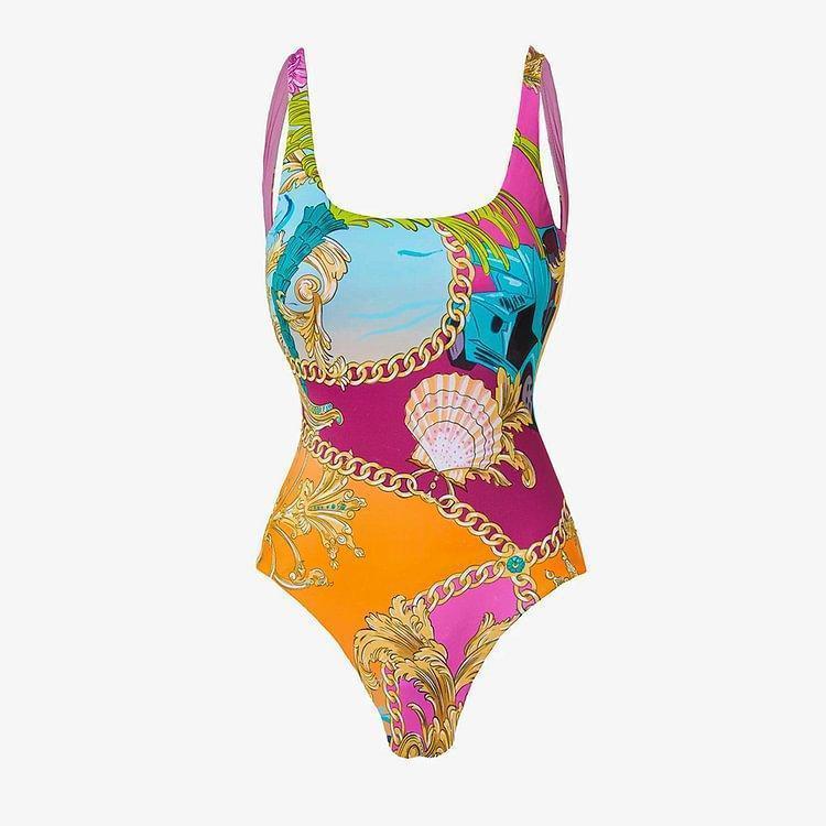 Printed Contrast Color One Piece Swimsuit Sets - Venus Trendy Fashion Online