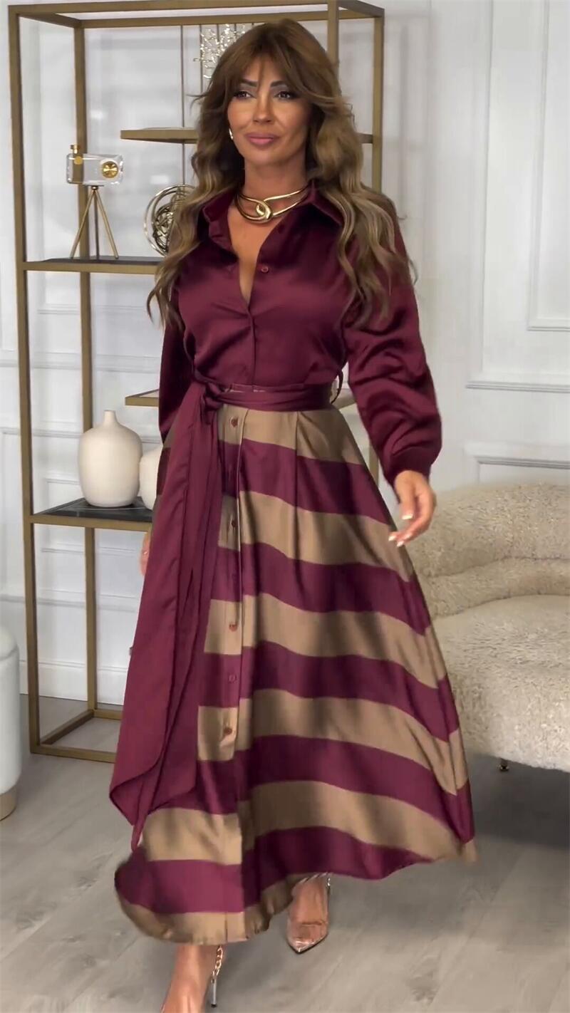 Women Faux Two Piece Long Sleeve Shirt Top Lace Dress