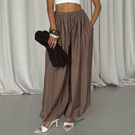 Women High Waist Loose Lace up Trousers