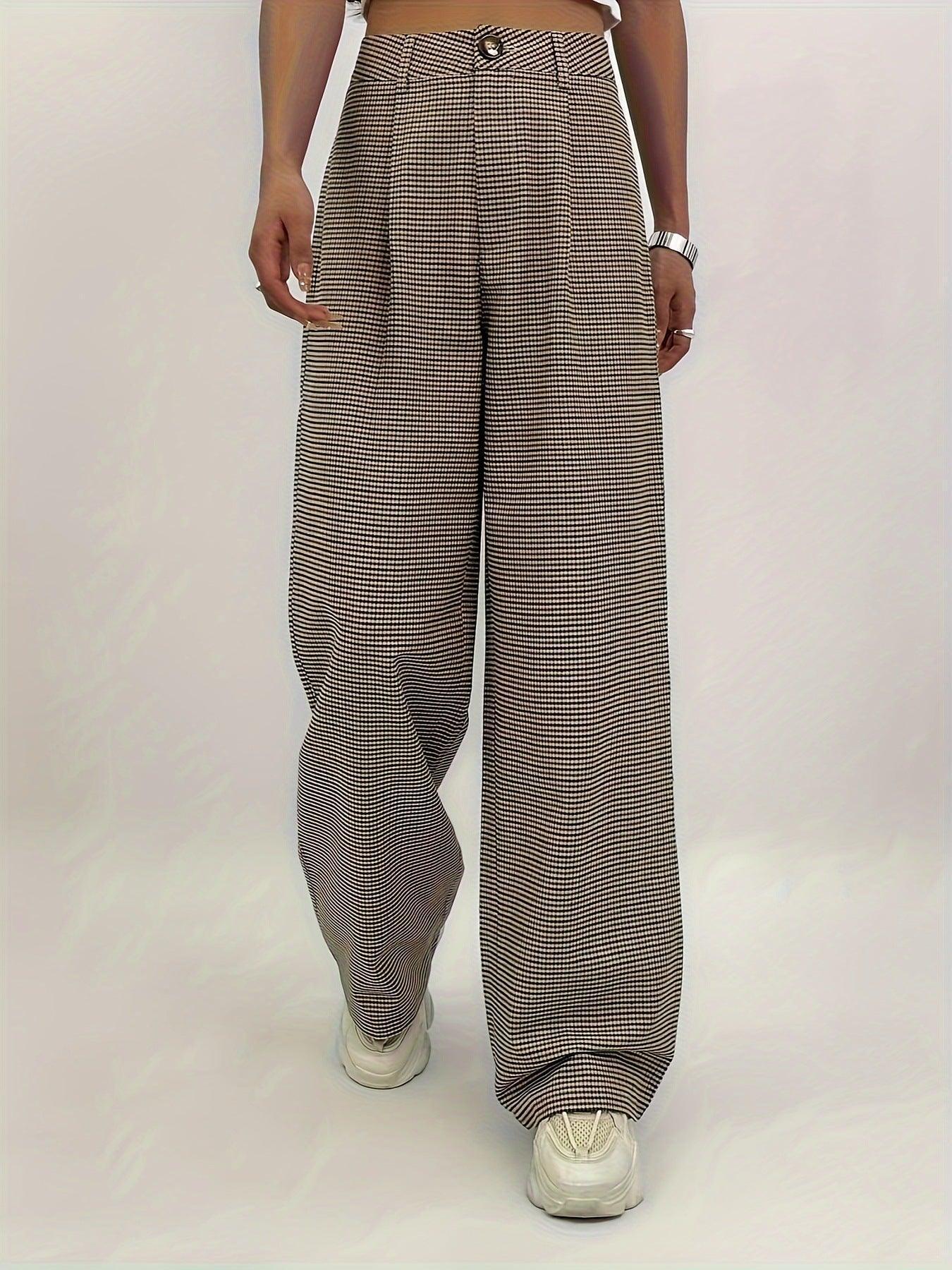 Women High Waist Plaid Printed Straight Leg Pants - Venus Trendy Fashion Online