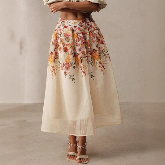 Summer Women Digital Printing High Waist Half Tulle Skirt