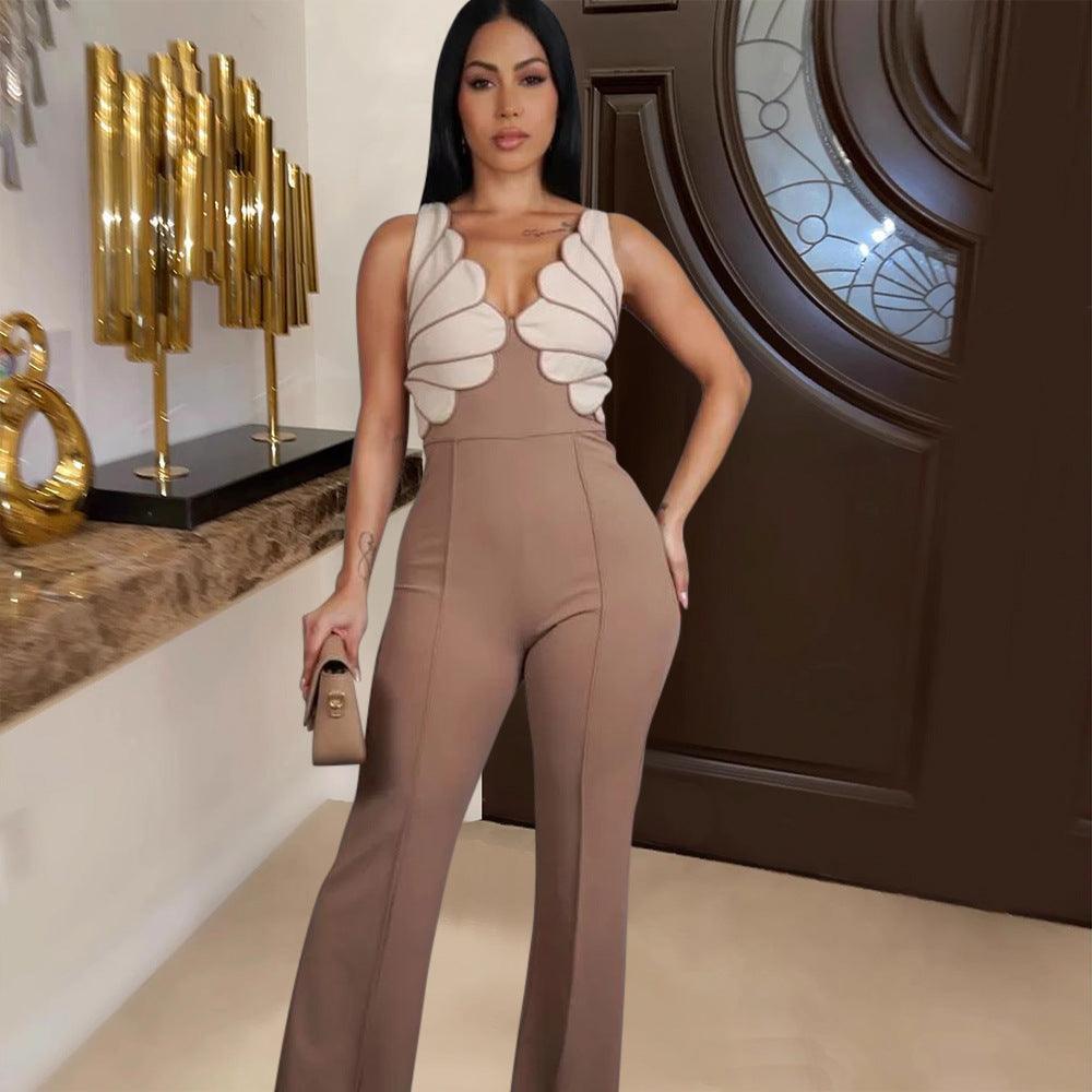 Women V neck Sleeveless Slim Jumpsuit