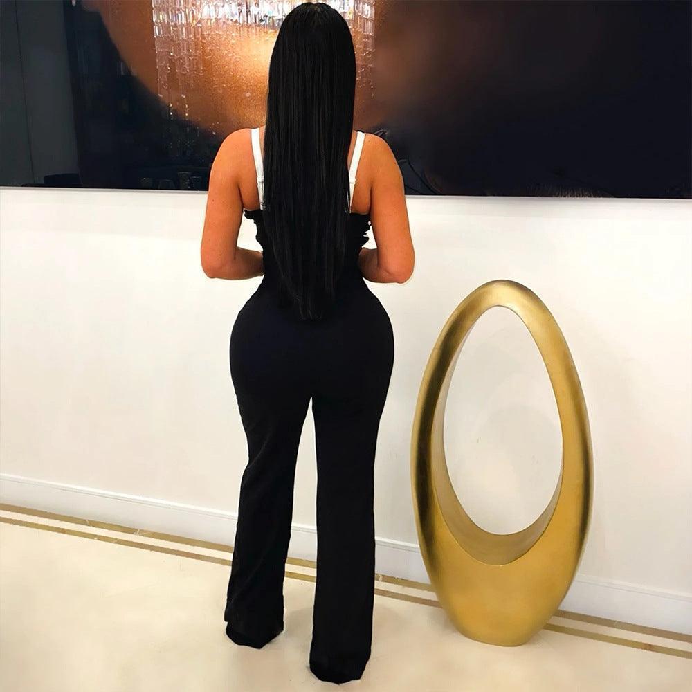 Women V neck Sleeveless Slim Jumpsuit