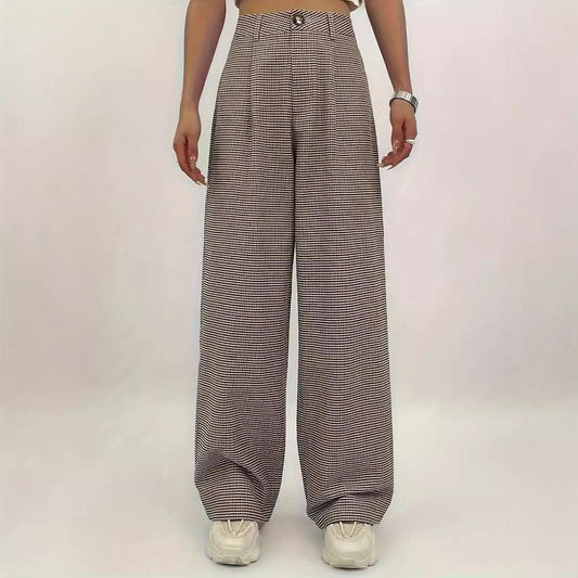 Women High Waist Plaid Printed Straight Leg Pants - Venus Trendy Fashion Online