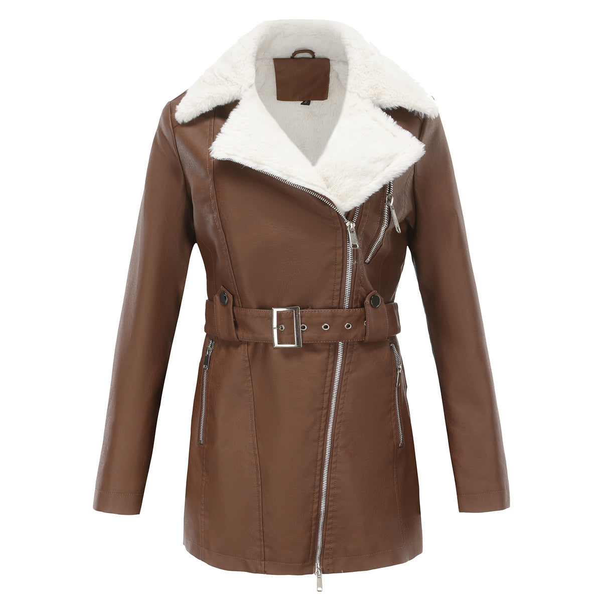 Long Sleeved Fleece Leather Jacket for Women - Venus Trendy Fashion Online