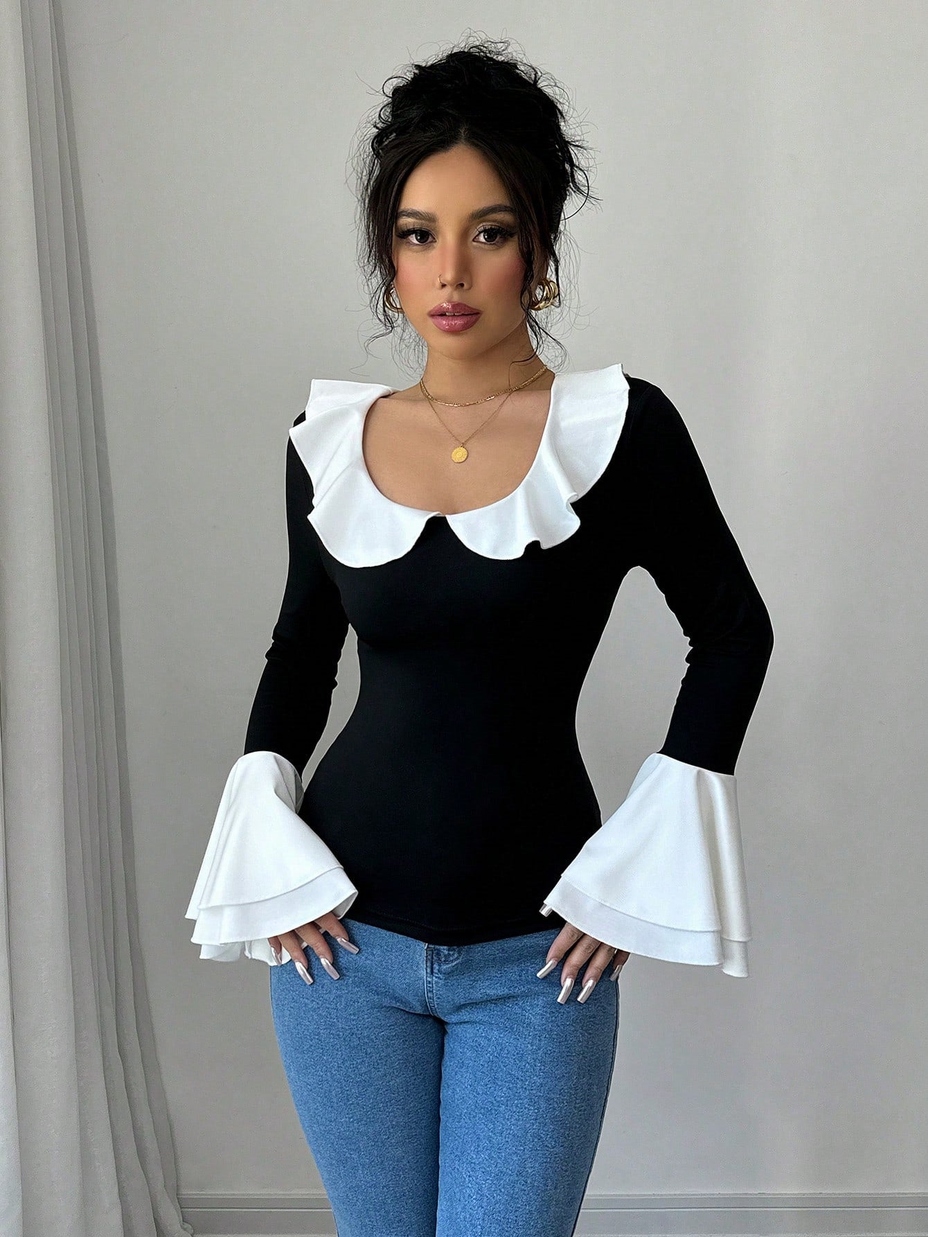 Popular Ruffled Long Sleeved T shirt