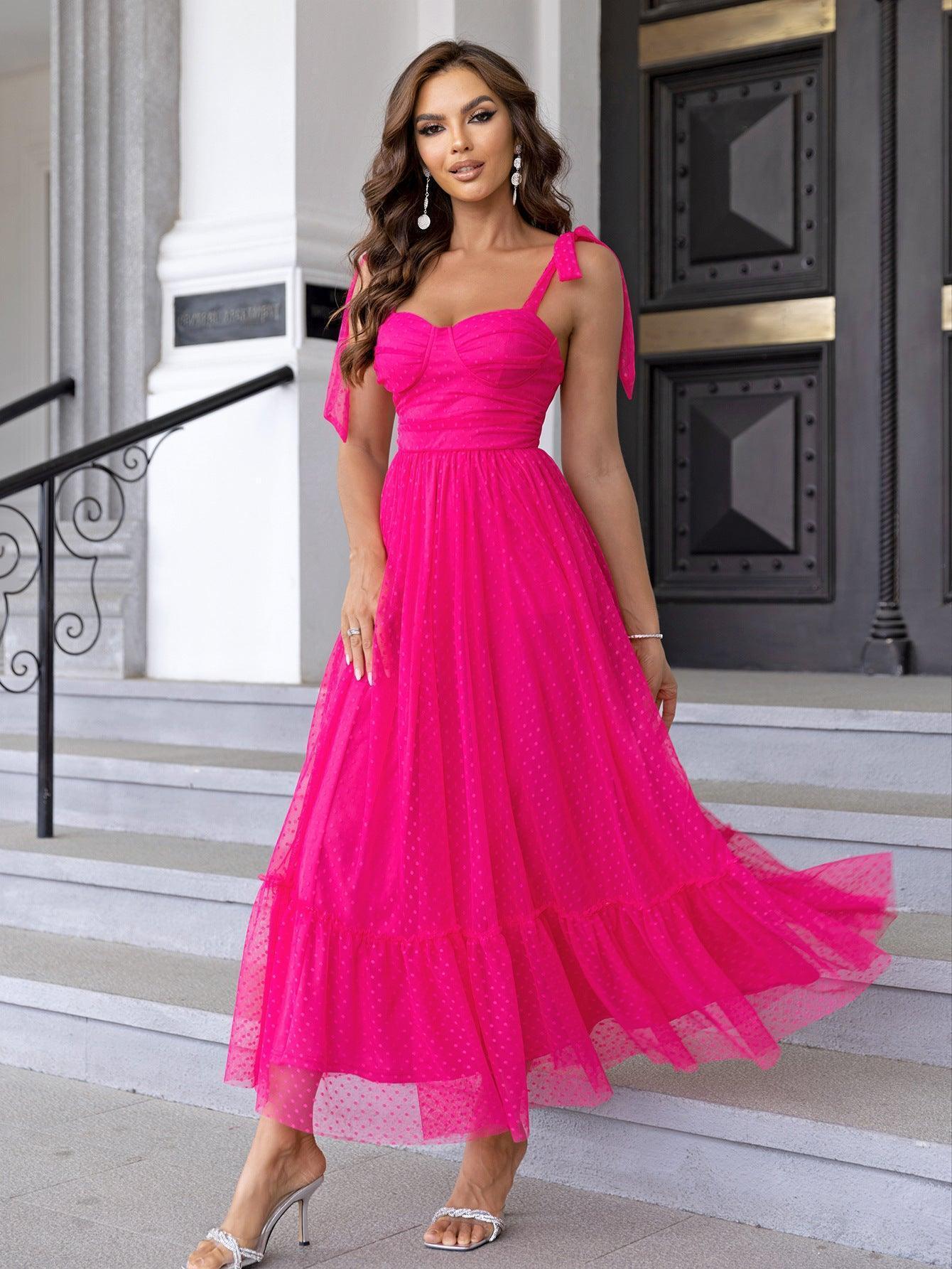 Summer Lace up Shoulder Pleated Dress - Venus Trendy Fashion Online