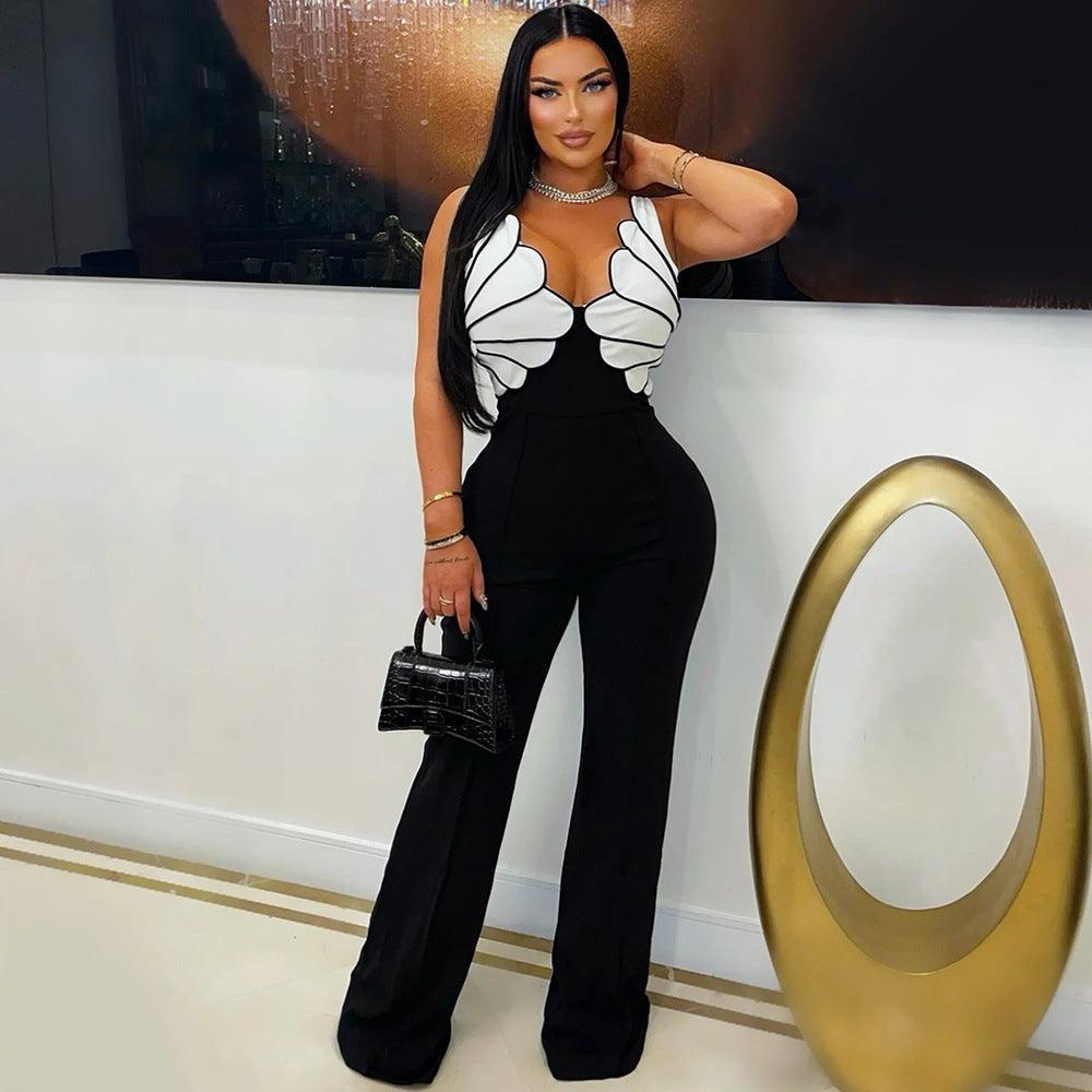 Women V neck Sleeveless Slim Jumpsuit