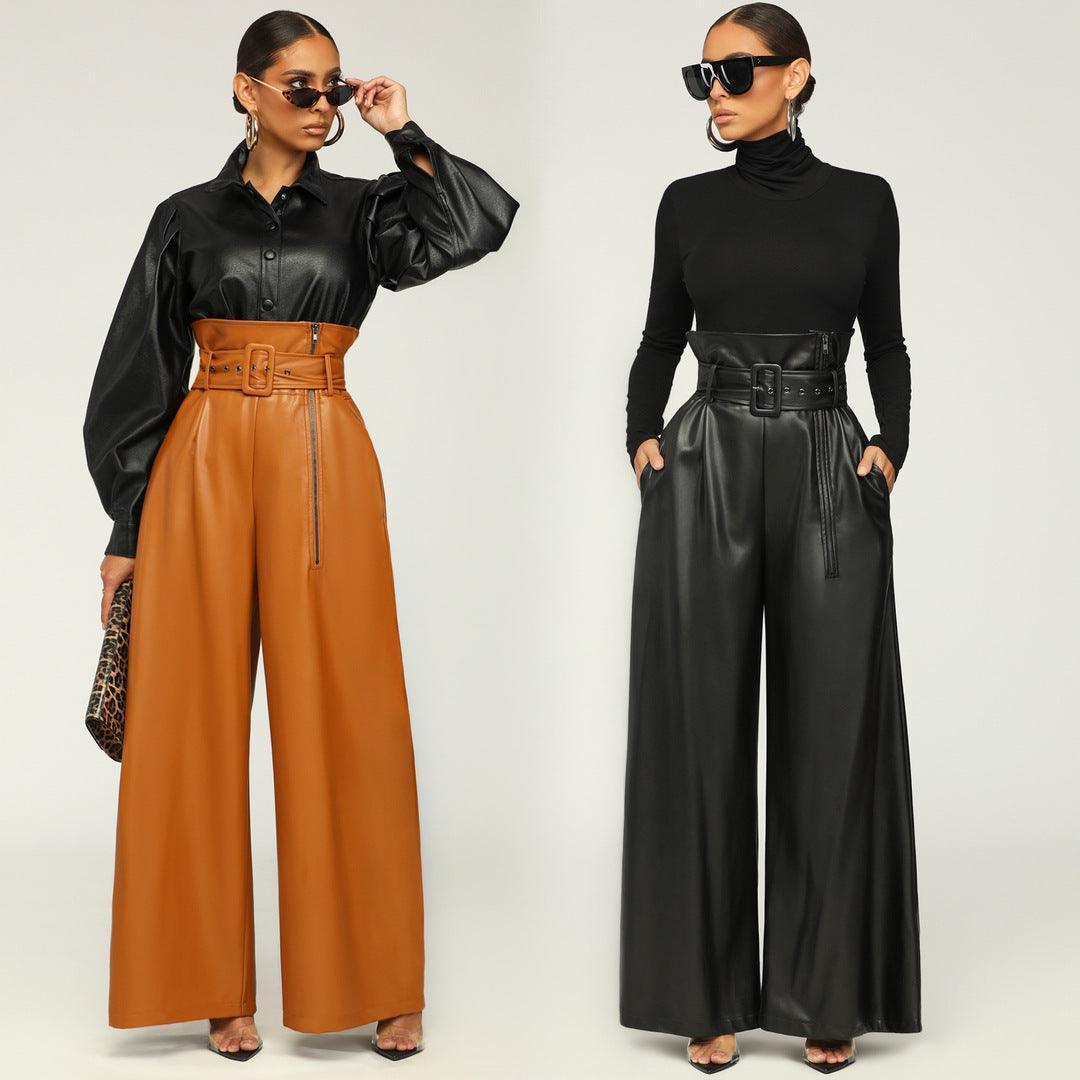 Women High Waist Faux Leather Pants - Venus Trendy Fashion Online