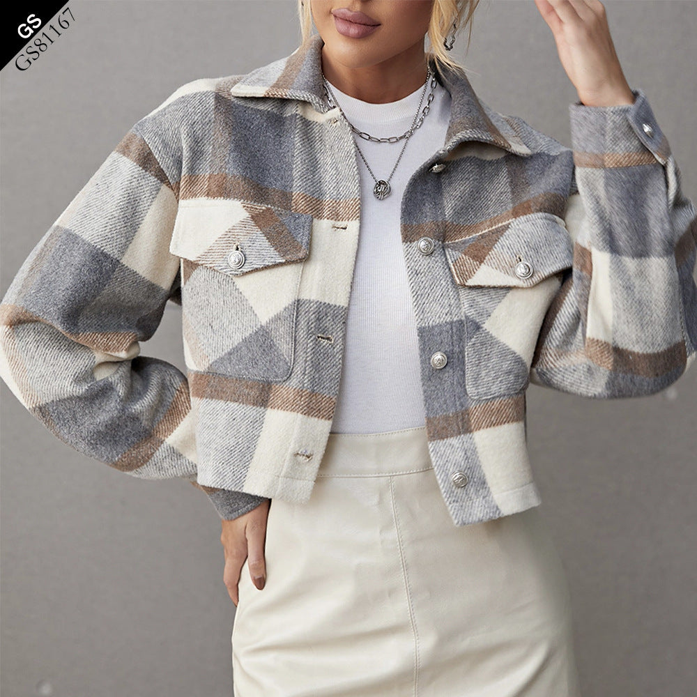 Fall Winter Women Woolen Short Coat