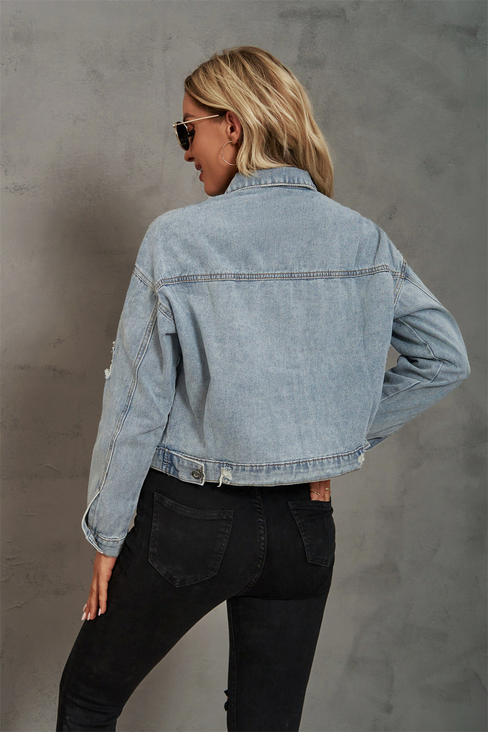 Stitching Ripped Denim Top Casual Coat