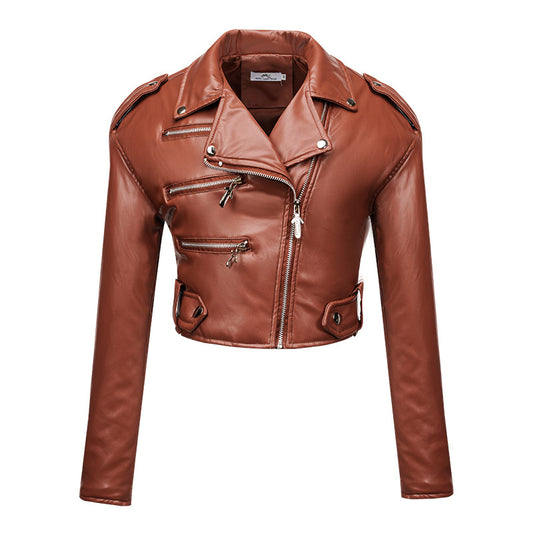 Women Leather Short Cotton High Waist Jacket