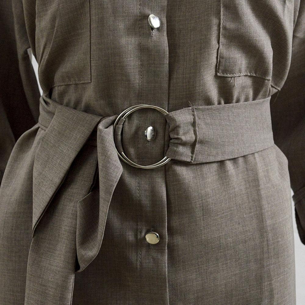 Cardigan Solid Color Rolled Sleeves Shirt Dress - Venus Trendy Fashion Online