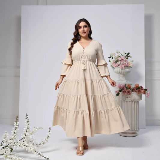 Women Large Swing V neck Long Dress