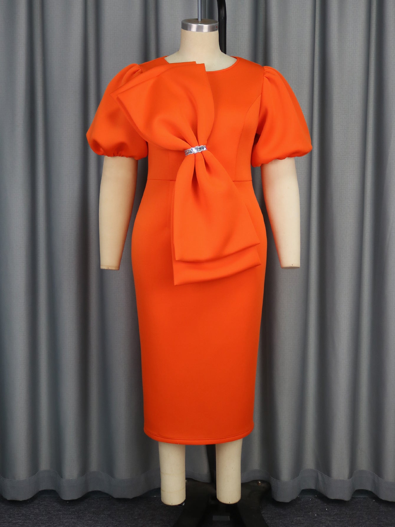 Elegant Puff Sleeve round Neck Dress