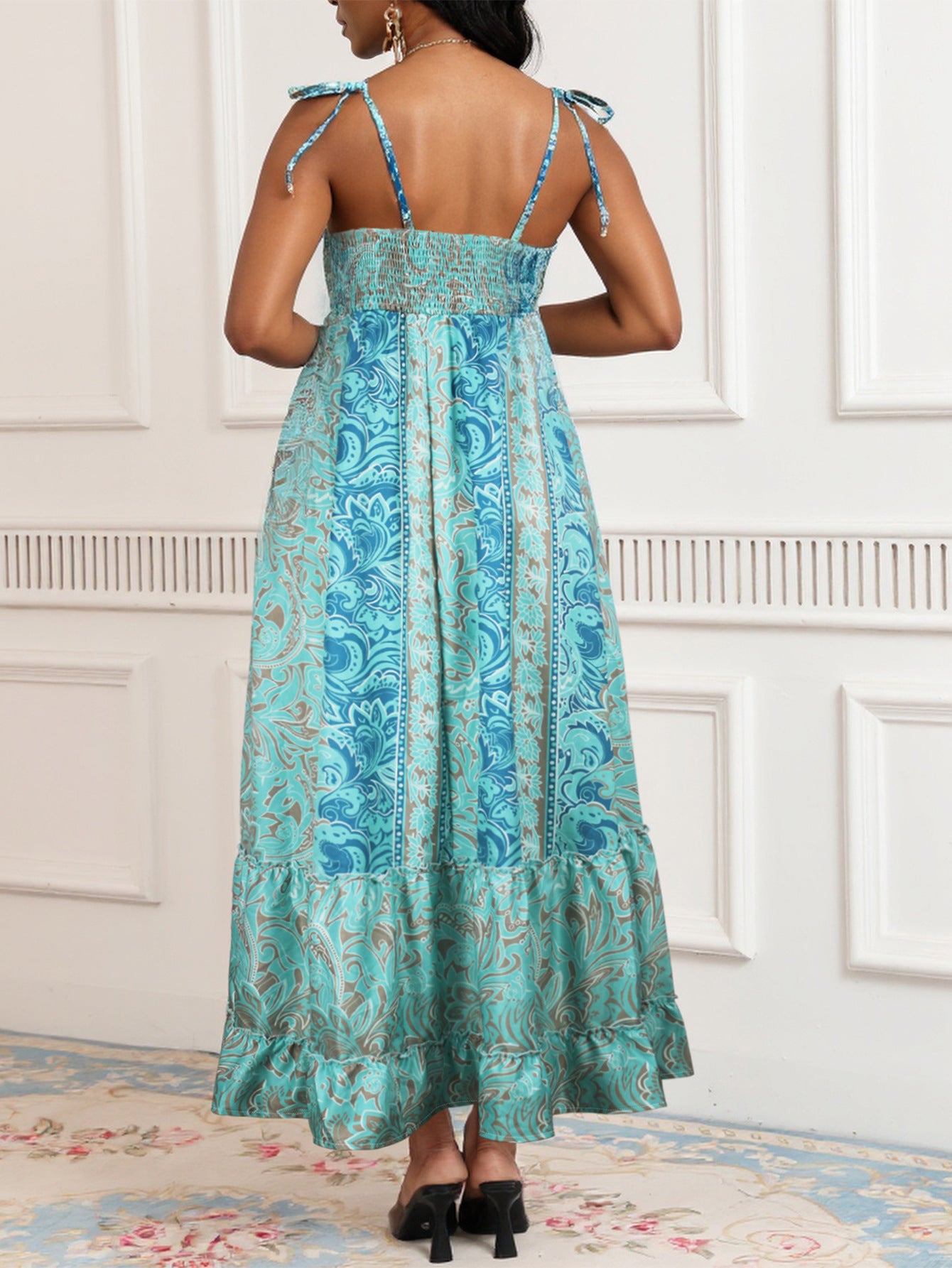 Women Summer Elegant V neck Sling Long Dress