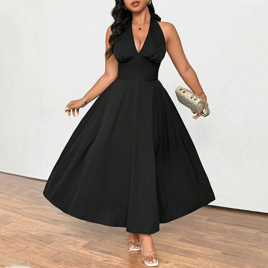 Women French Summer V neck Cocktail Dress