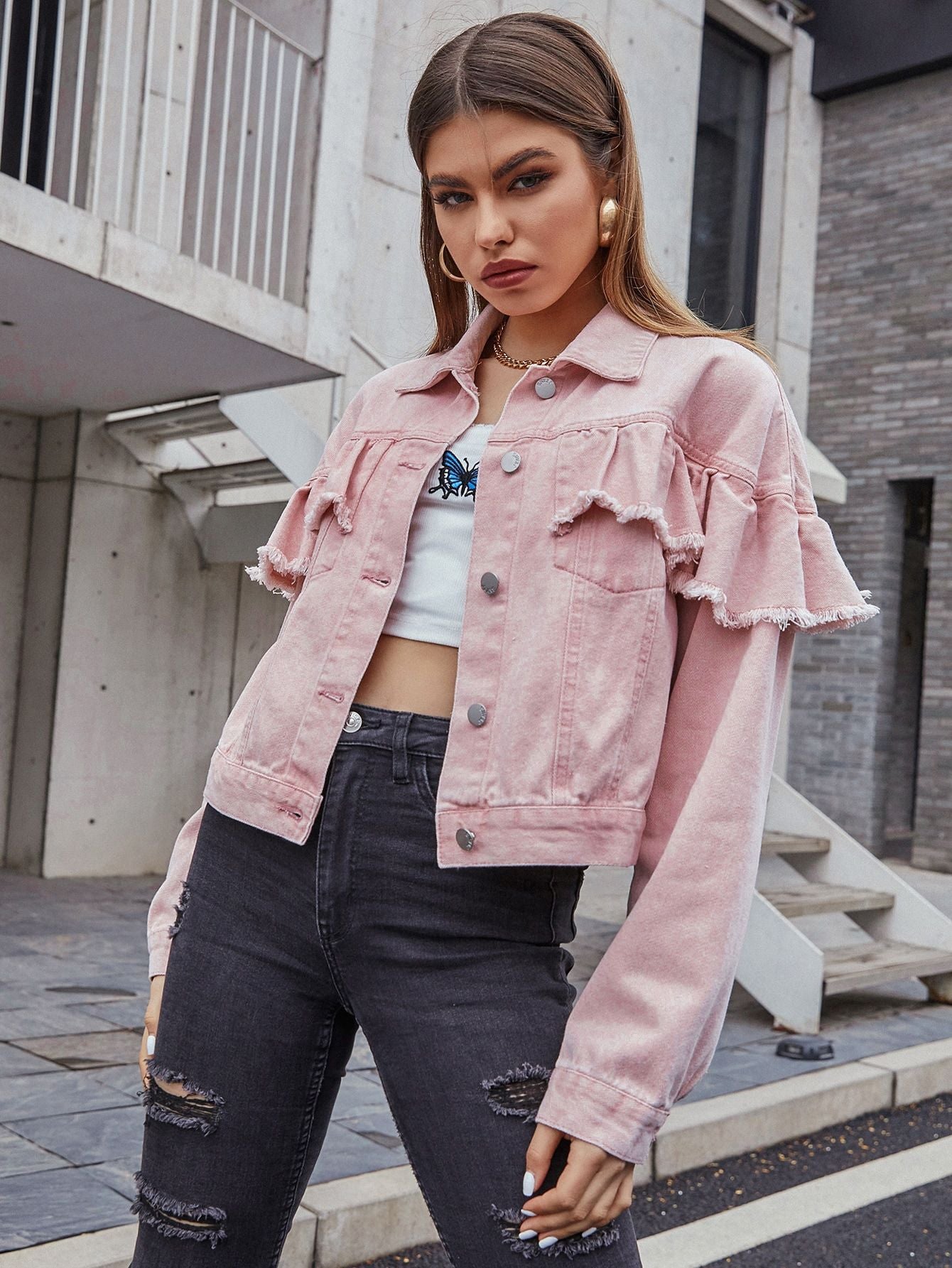 Women Clothing Casual Burr Short Denim Coat