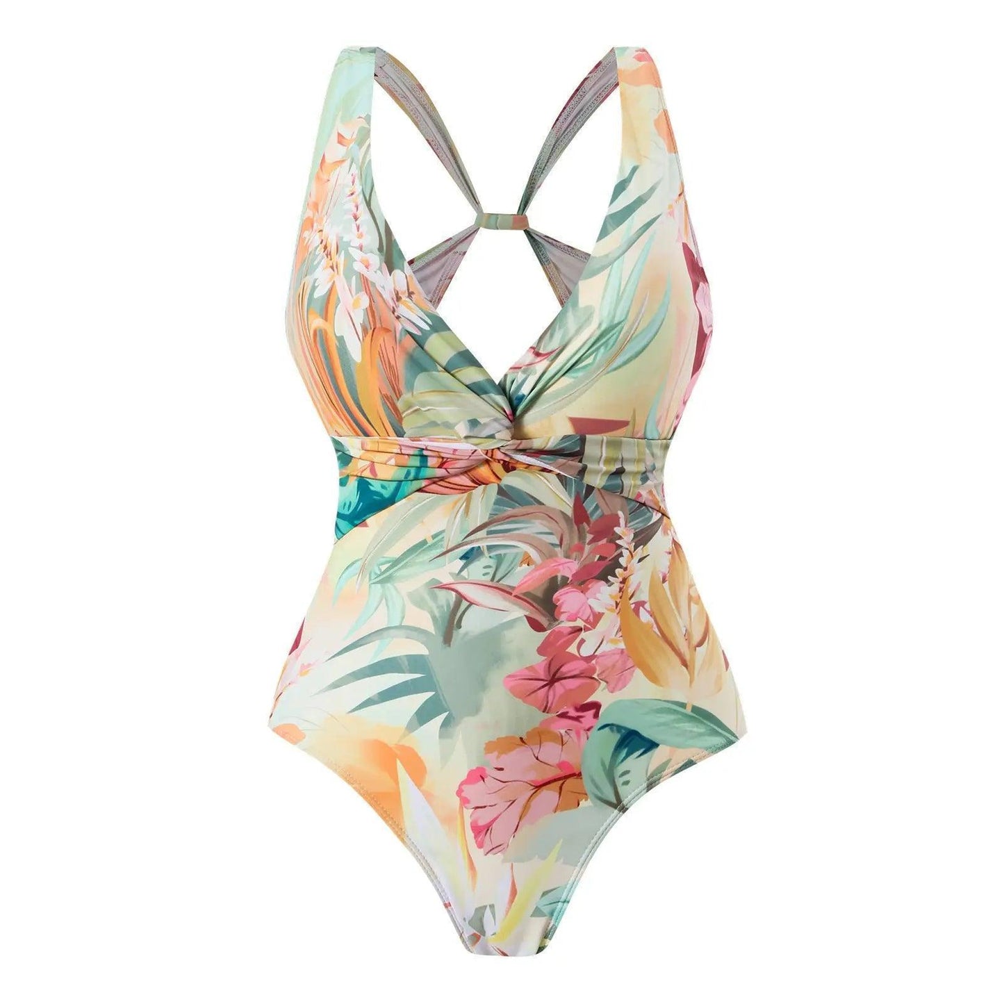 One Piece Swimsuit Women Conservatively Thin Vintage Printed Hard Bag Swimsuit with Steel Bracket Tulle Skirt - Venus Trendy Fashion Online