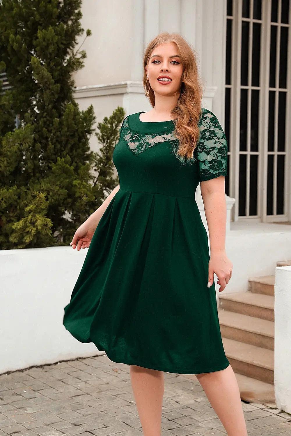 Plus Size Hollow Out Cutout Lace Casual Loose Dress Holiday Office Dress Women Clothing - Venus Trendy Fashion Online