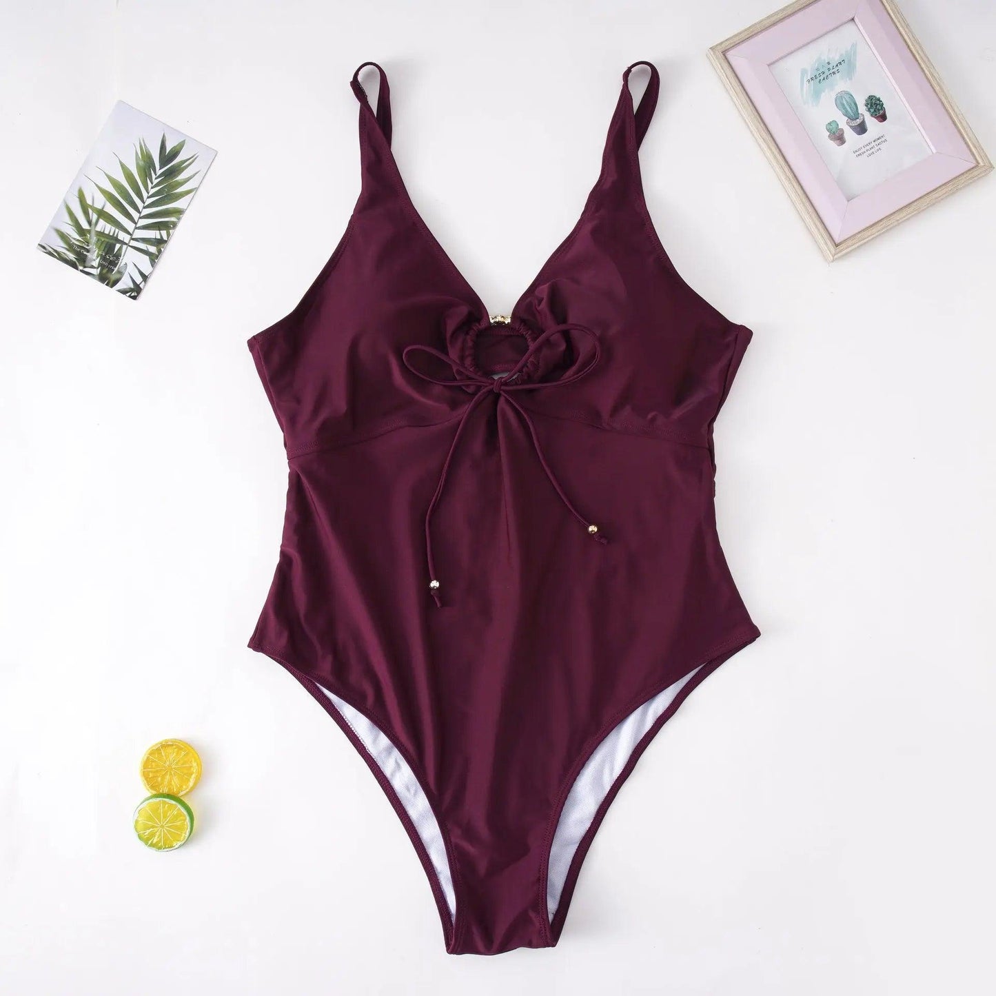 Plus Size Solid Color Lace-up High Waist Sexy Bikini Swimsuit Swimwear - Venus Trendy Fashion Online