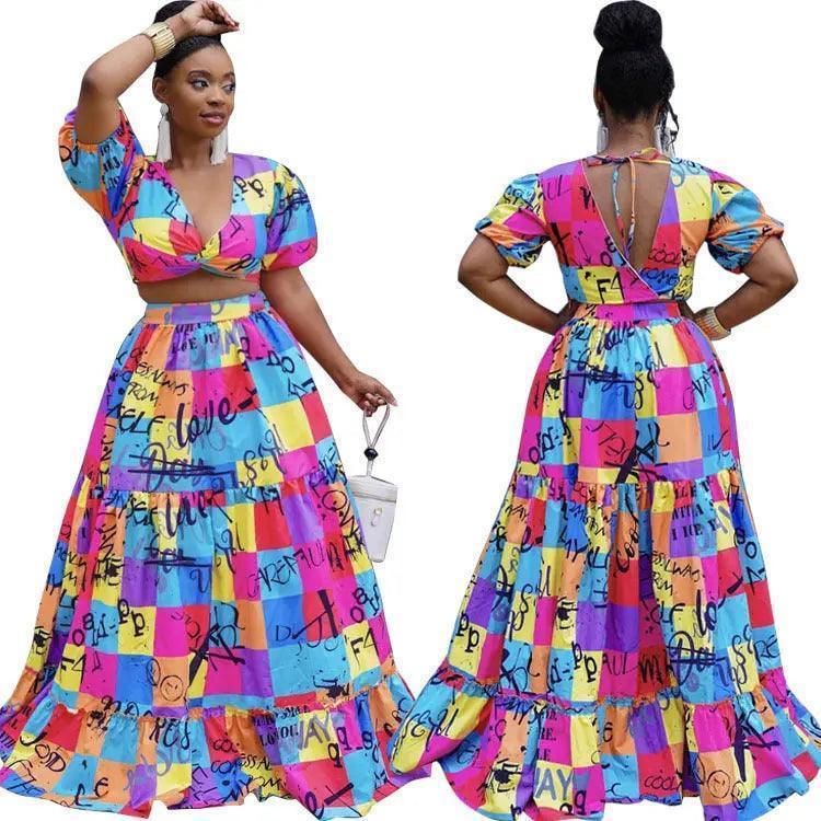 Plus Size Women Clothing Two-Piece Suit Wrapped Chest Vest Swing Skirt - Venus Trendy Fashion Online