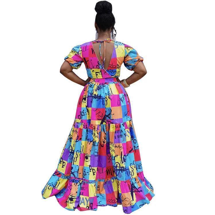 Plus Size Women Clothing Two-Piece Suit Wrapped Chest Vest Swing Skirt - Venus Trendy Fashion Online