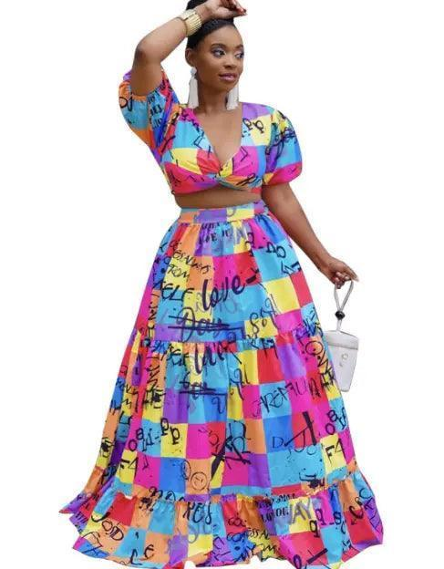 Plus Size Women Clothing Two-Piece Suit Wrapped Chest Vest Swing Skirt - Venus Trendy Fashion Online