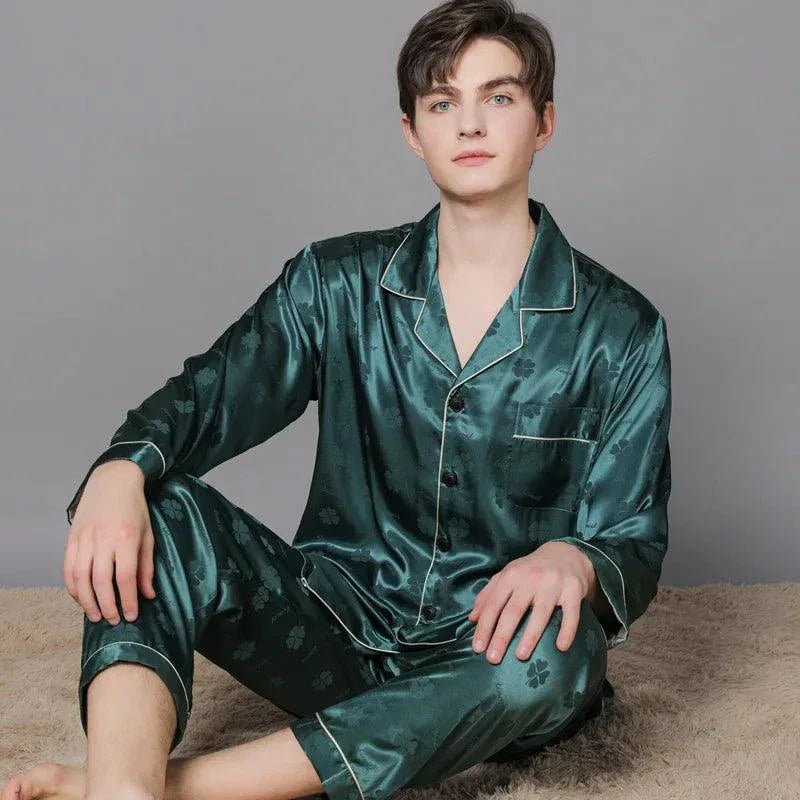 Summer Men Ice Silk Pajamas Suit