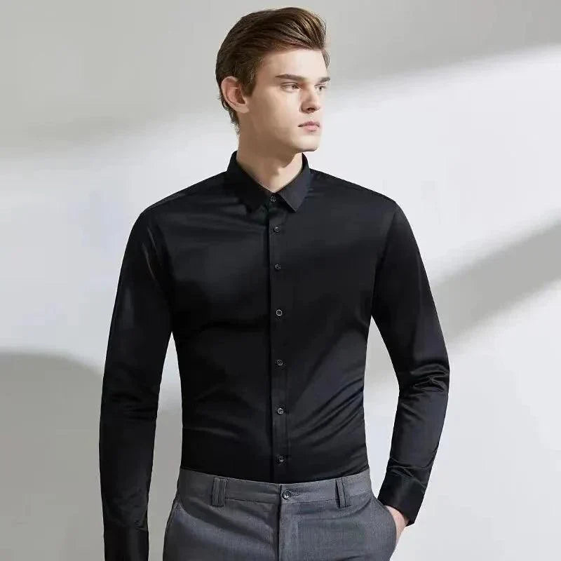Men's long sleeved elastic shirt, non ironing - Venus Trendy Fashion Online