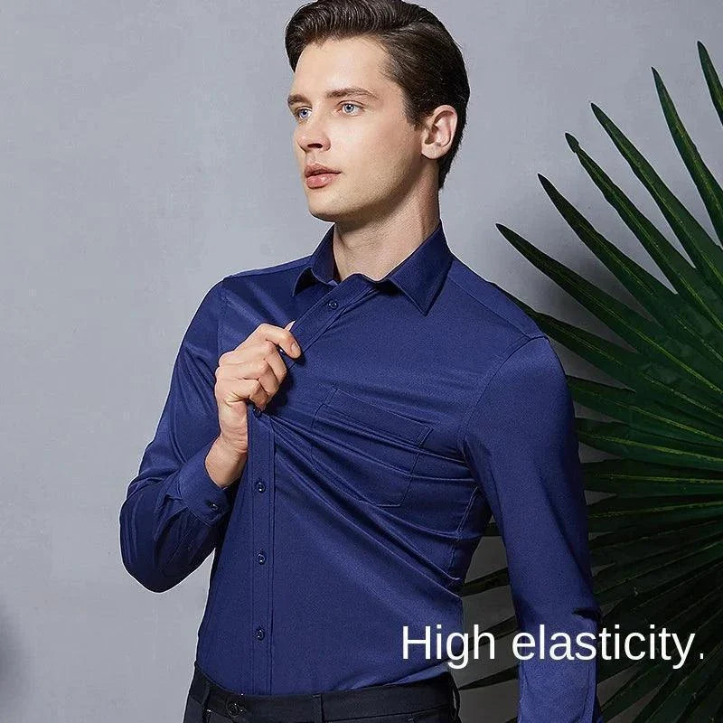 Men's long sleeved elastic shirt, non ironing - Venus Trendy Fashion Online