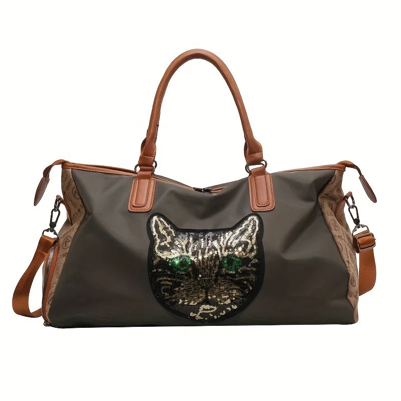 Large Capacity Travel Bag with Bear & Cat Design