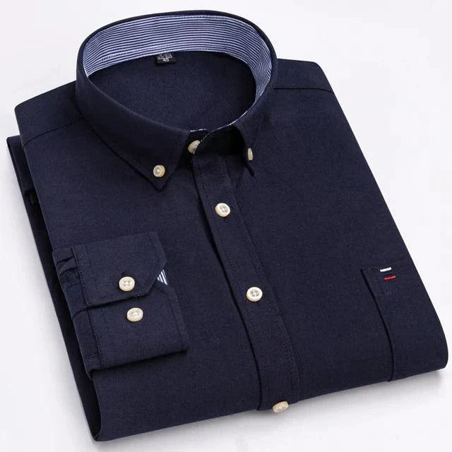 Men's 100% Cotton Plaid Checkered Long Sleeve Oxford Shirt - Venus Trendy Fashion Online