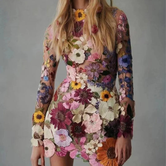Floral Embroidery Elegant Luxury Women Mini Dress - Venus Trendy Fashion Online