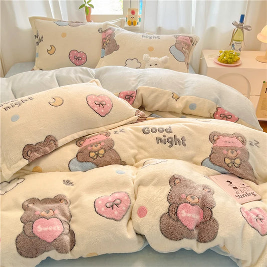 Cute Bear Duvets Cover Soft Blanket (No Pillowcase)