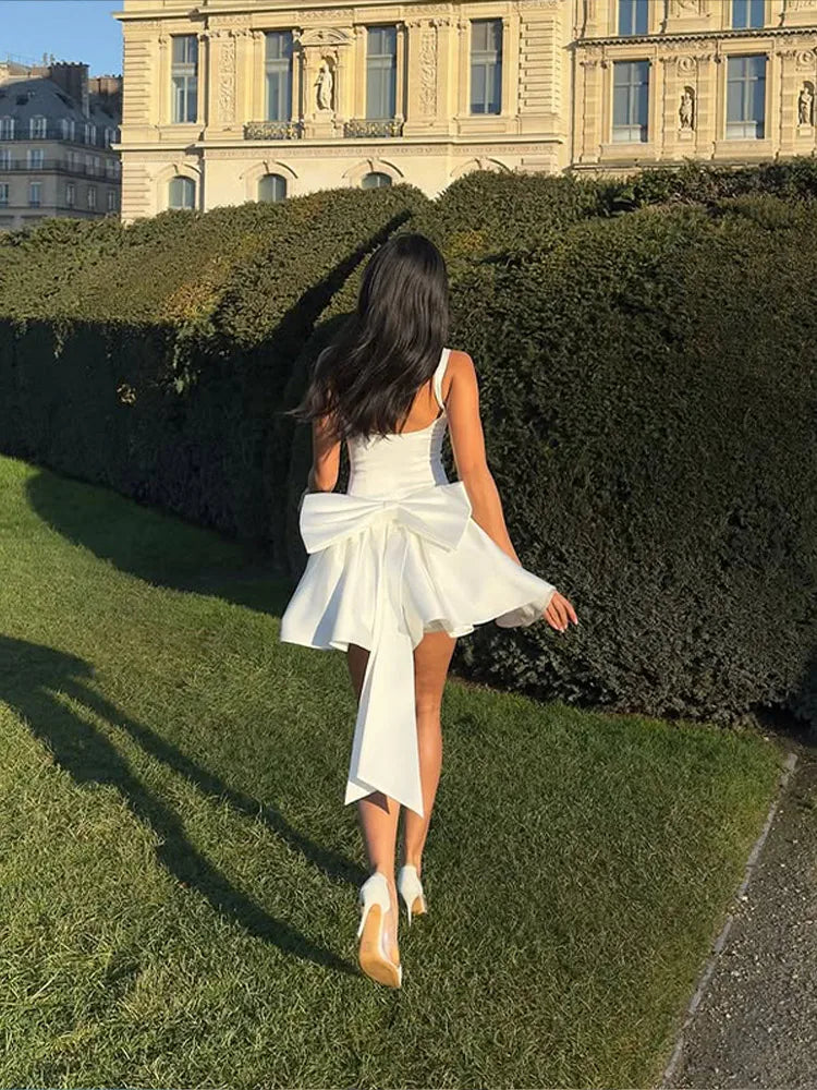 Elegant 3d Bow Backless White Mini Dress