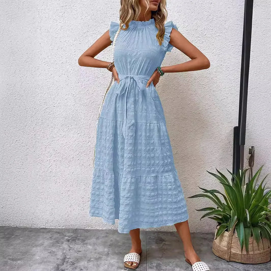 Women's Vintage Solid Ruffles Flying Sleeves Dress