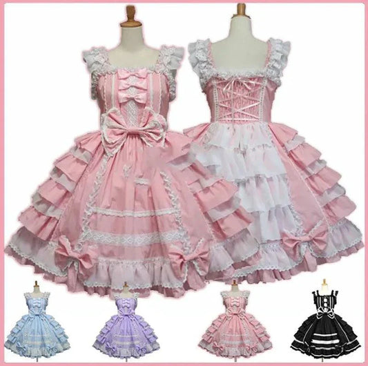 Women Alice Lolita Angel Pink Cotton Princess Dress - Venus Trendy Fashion Online