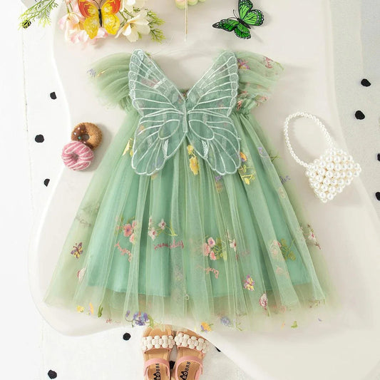 Summer Flower Embroidered Girls' Princess Dress