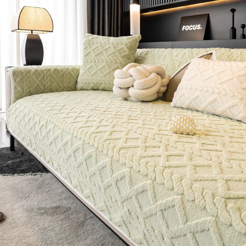 Solid colored plush non slip sofa cover
