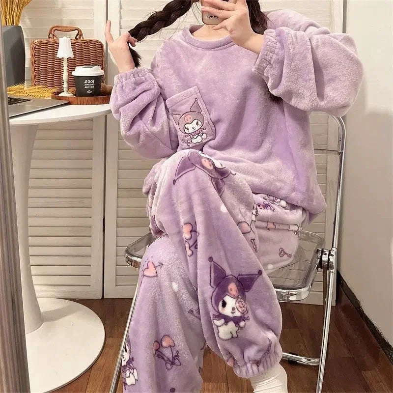 Cartoon's Flannel Women Warm Pajamas