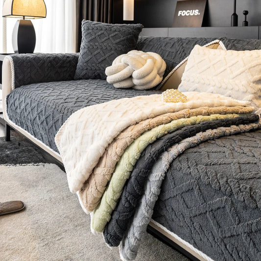 Solid colored plush non slip sofa cover