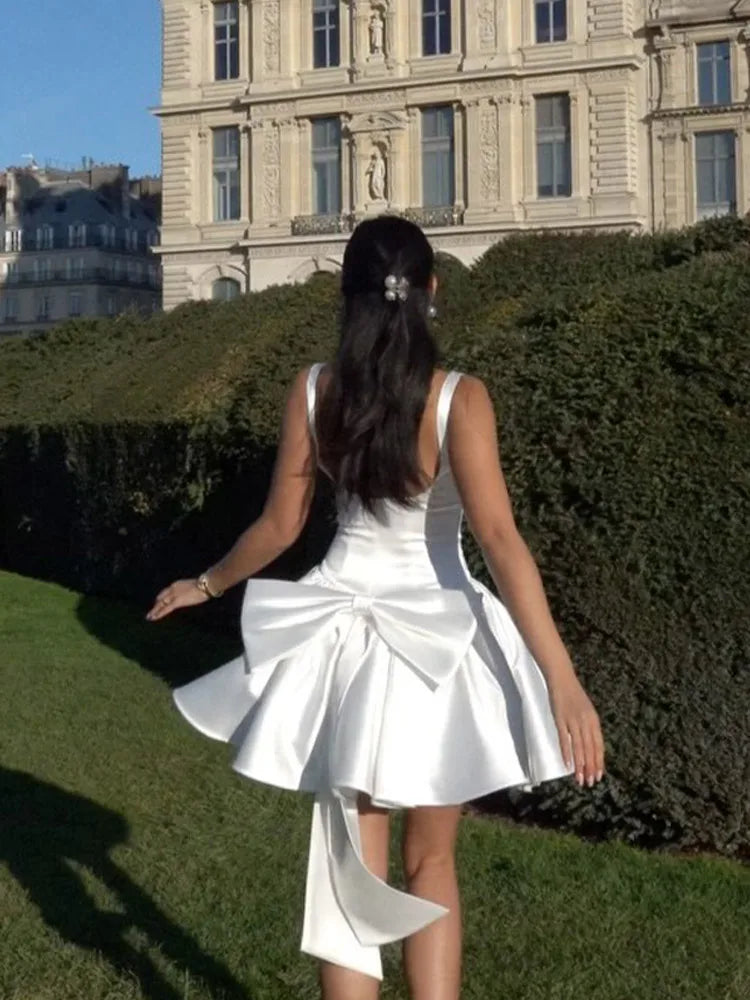 Elegant 3d Bow Backless White Mini Dress