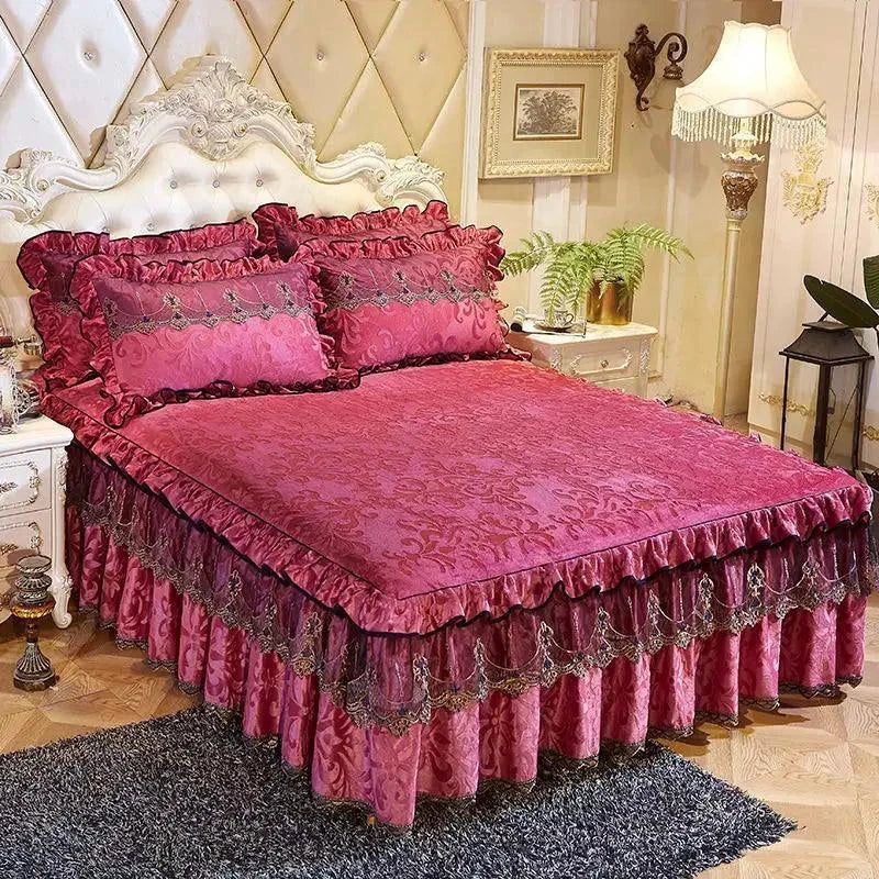 Luxurious Warm Bedspread Bed Skirt 3 Pcs Bedding Set - Venus Trendy Fashion Online