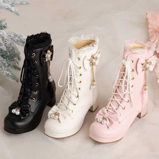 Ruffles Vintage Lolita Women Boots - Venus Trendy Fashion Online