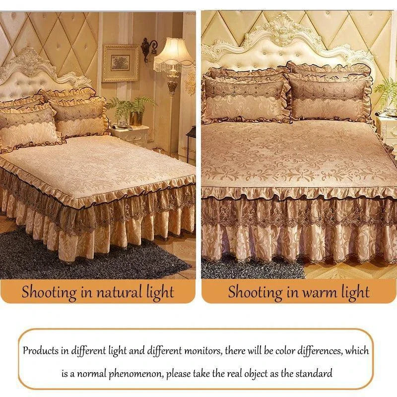 Luxurious Warm Bedspread Bed Skirt 3 Pcs Bedding Set - Venus Trendy Fashion Online