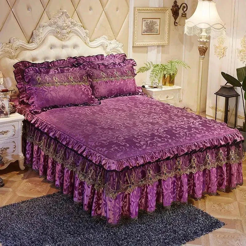 Luxurious Warm Bedspread Bed Skirt 3 Pcs Bedding Set - Venus Trendy Fashion Online