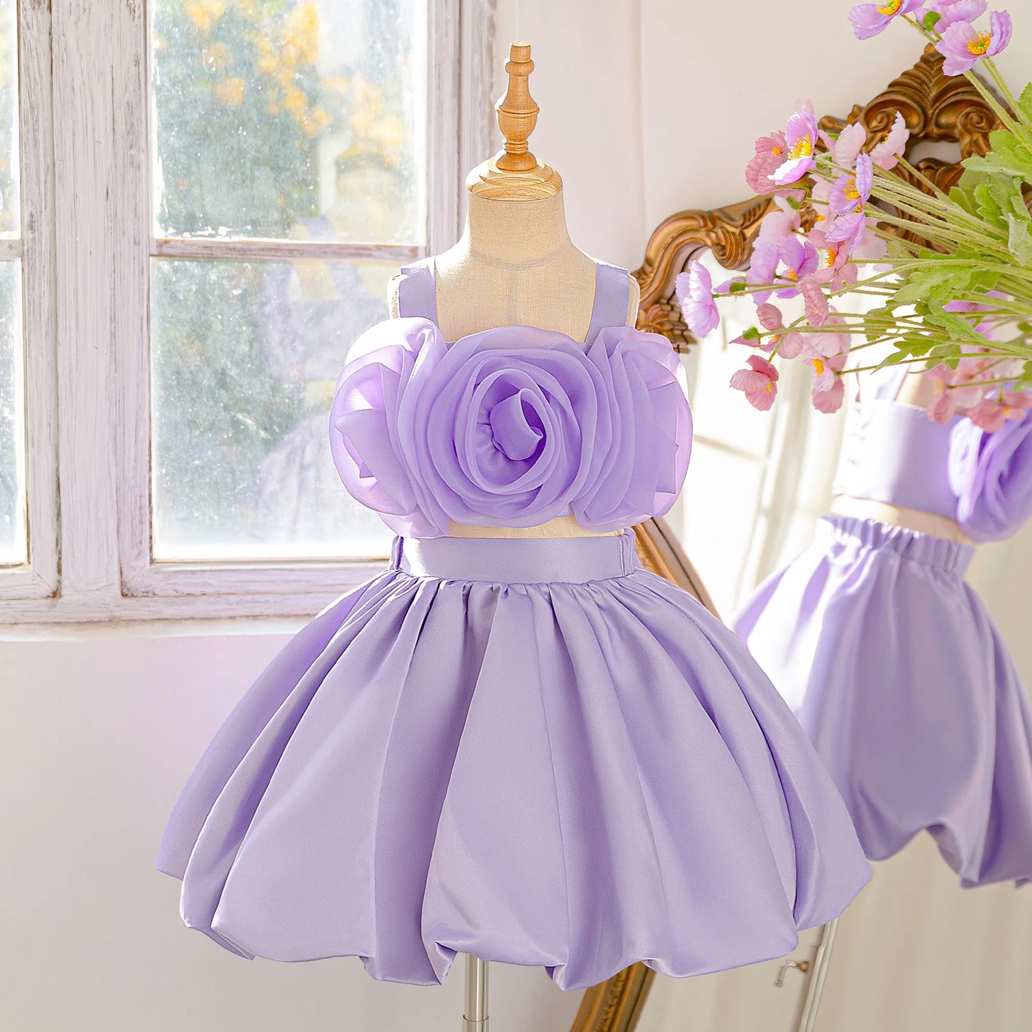 Elegant 3D Flower Baptism Party Girls Dress