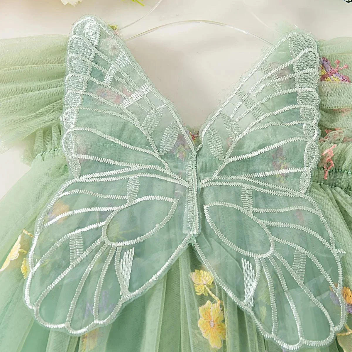 Summer Flower Embroidered Girls' Princess Dress