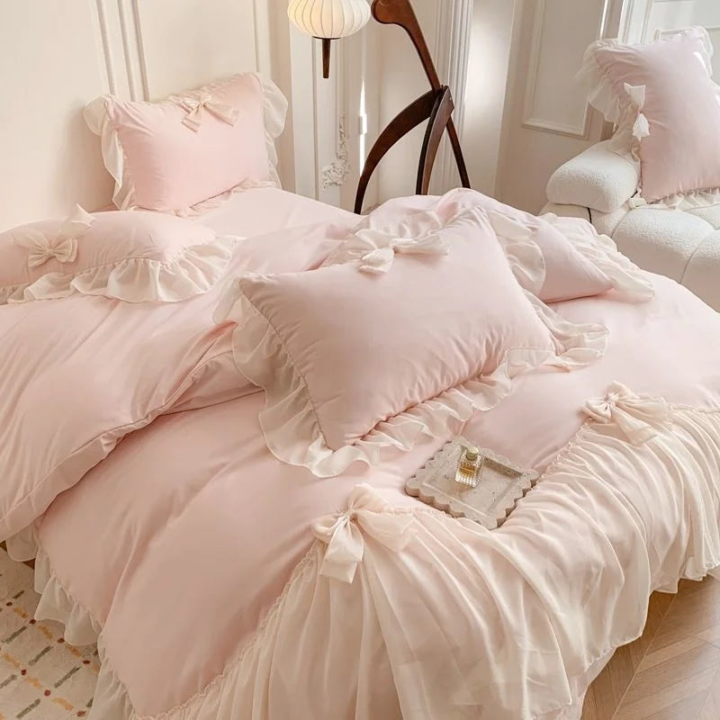 Pretty Princess Lace Bow Bedding Set - Venus Trendy Fashion Online